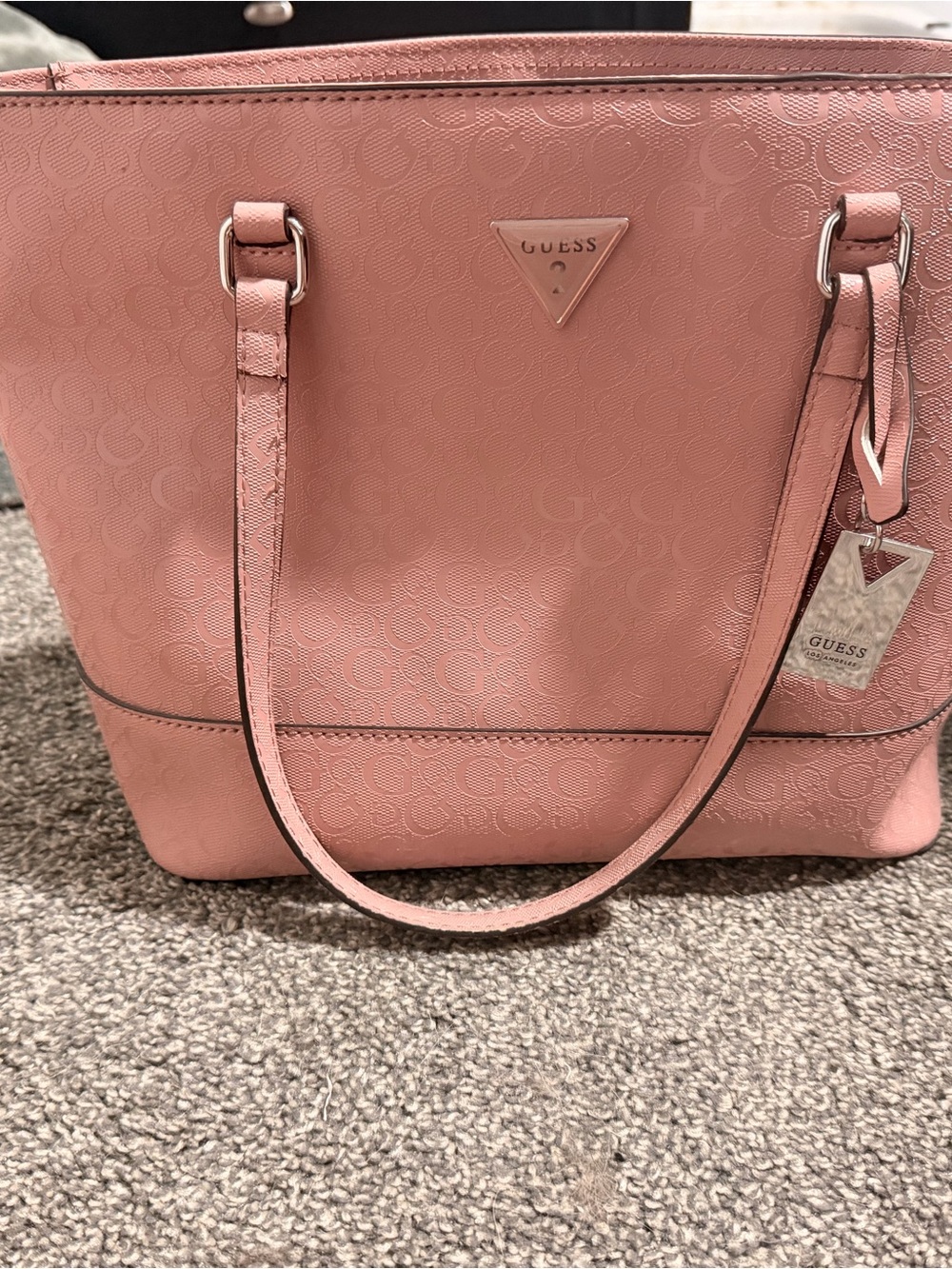 GUESS Blush Pink Logo Tote with Triangle Emblem
